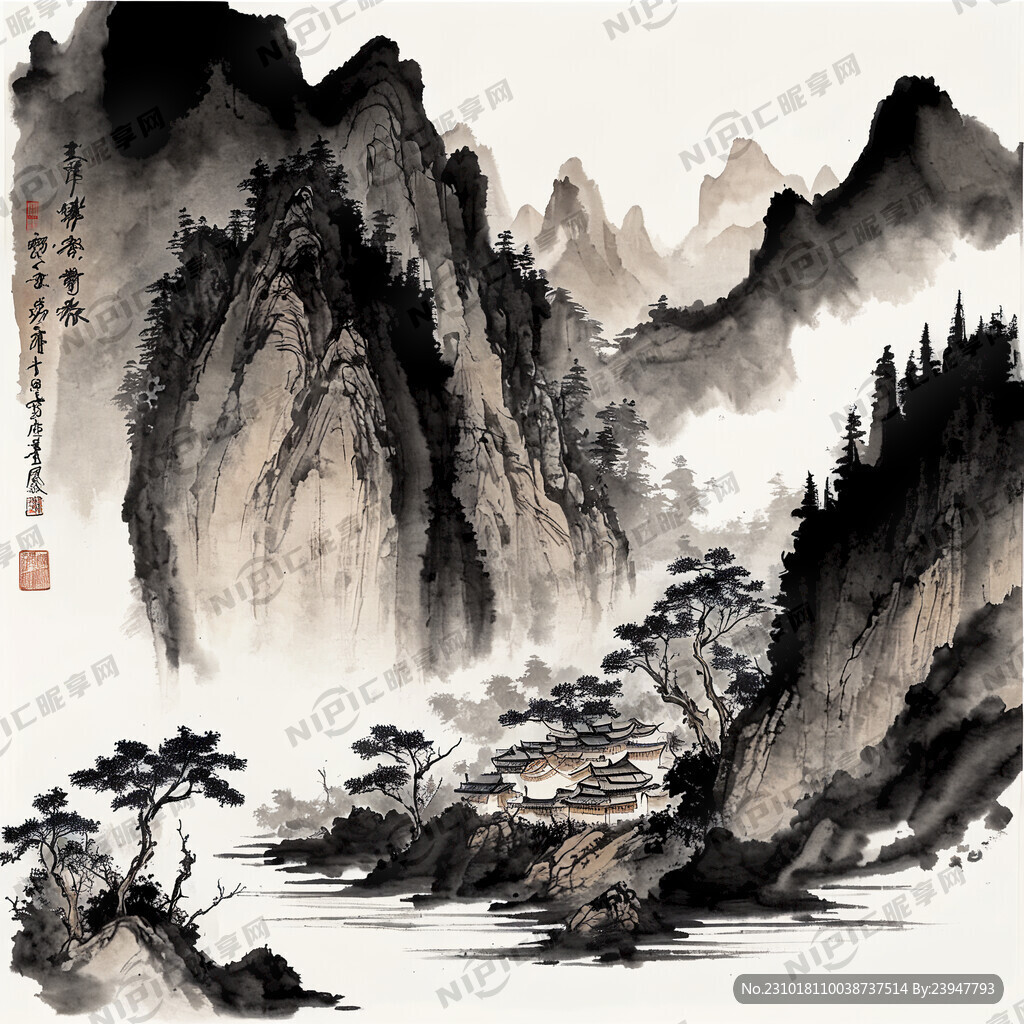 山谷 中国风 中国画 山水