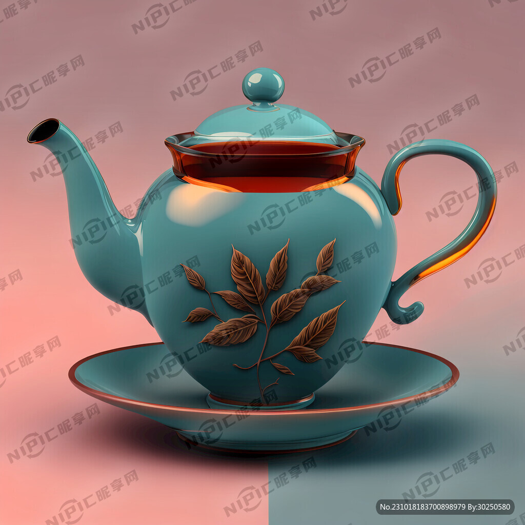 茶壶 泡茶 茶杯 纯色背景