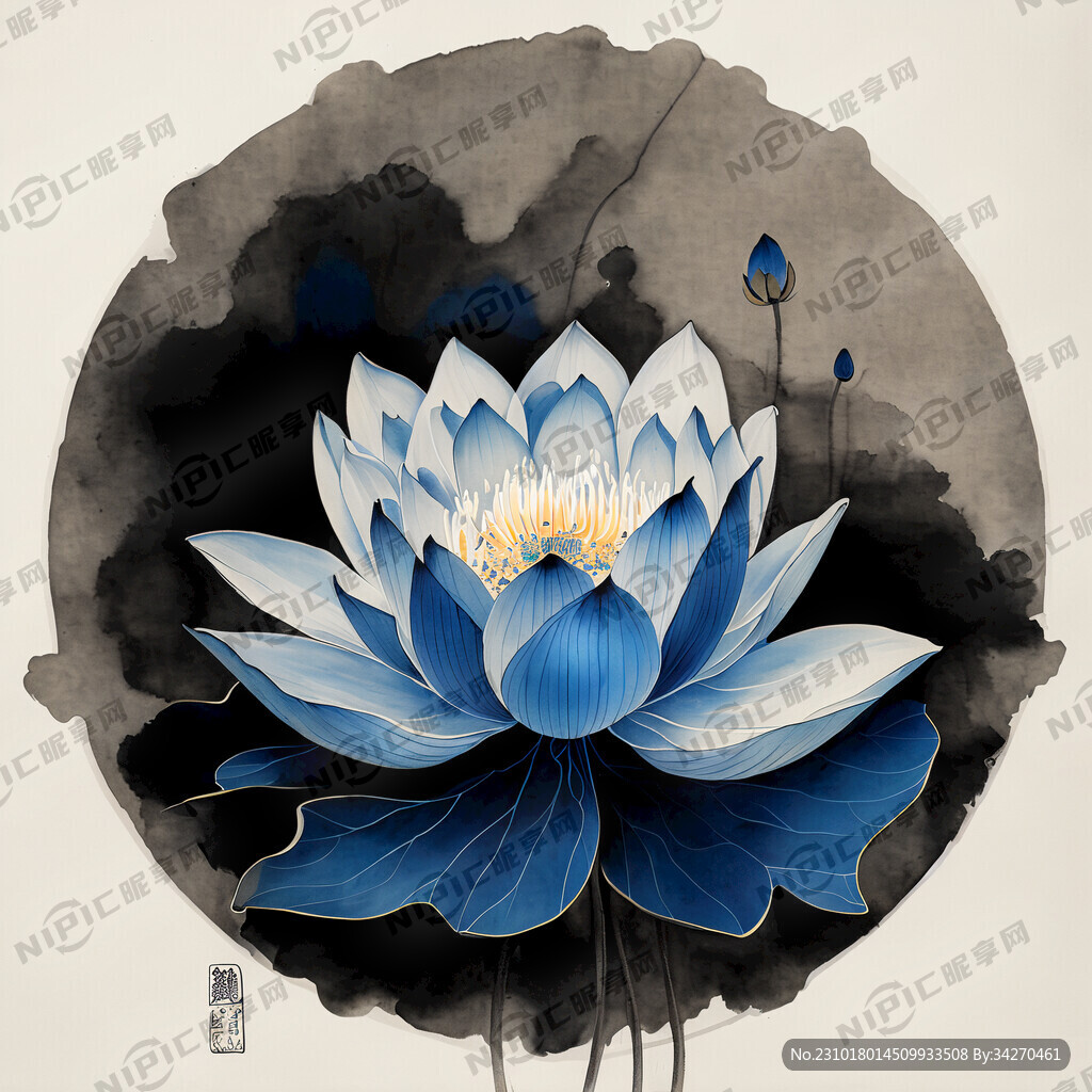 水墨莲花蓝莲