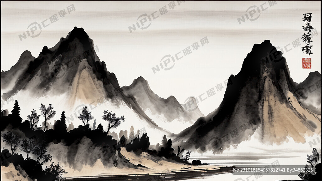 气势磅礴江边高山古风