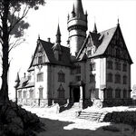 霍格沃兹魔法学校城堡，线稿