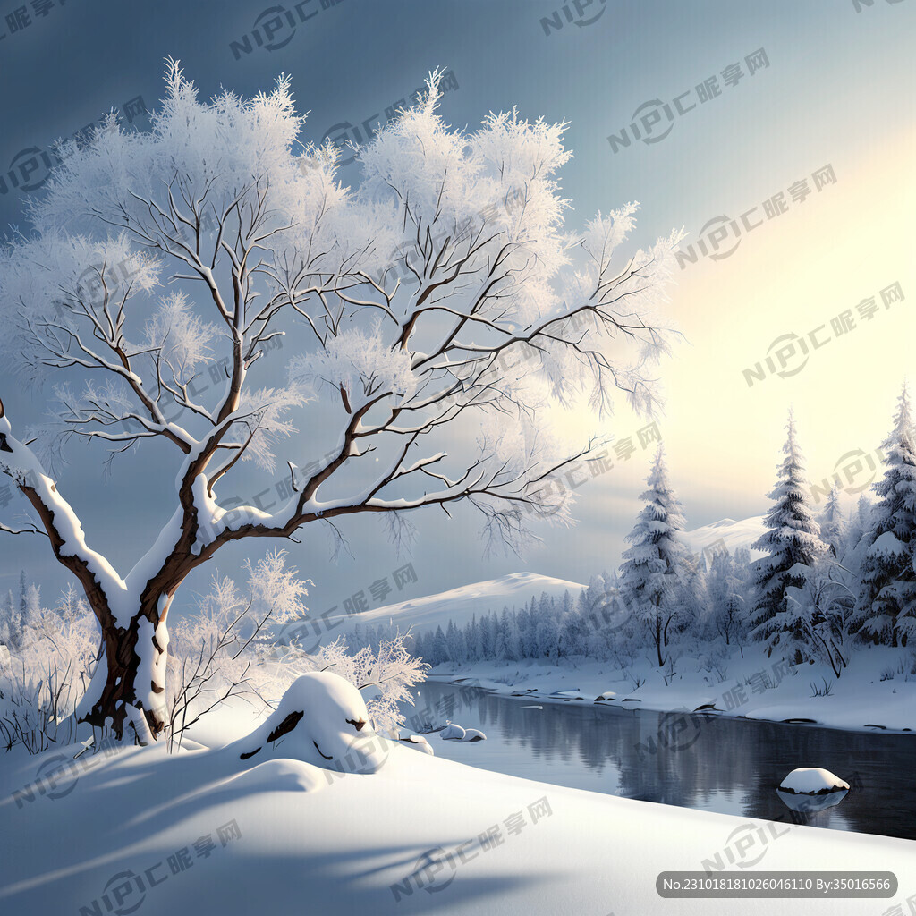 白色雪景 一支树枝