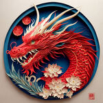 中国风，龙年卡通，衍纸艺术，春节，中国龙，红梅，高清，创意构图