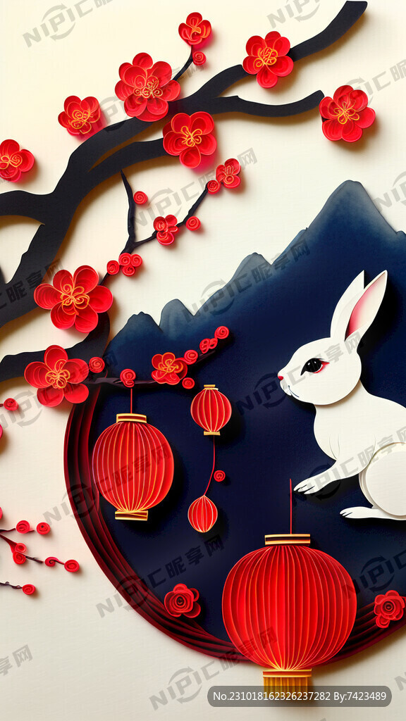 衍纸艺术 春节 可爱兔子 红梅
