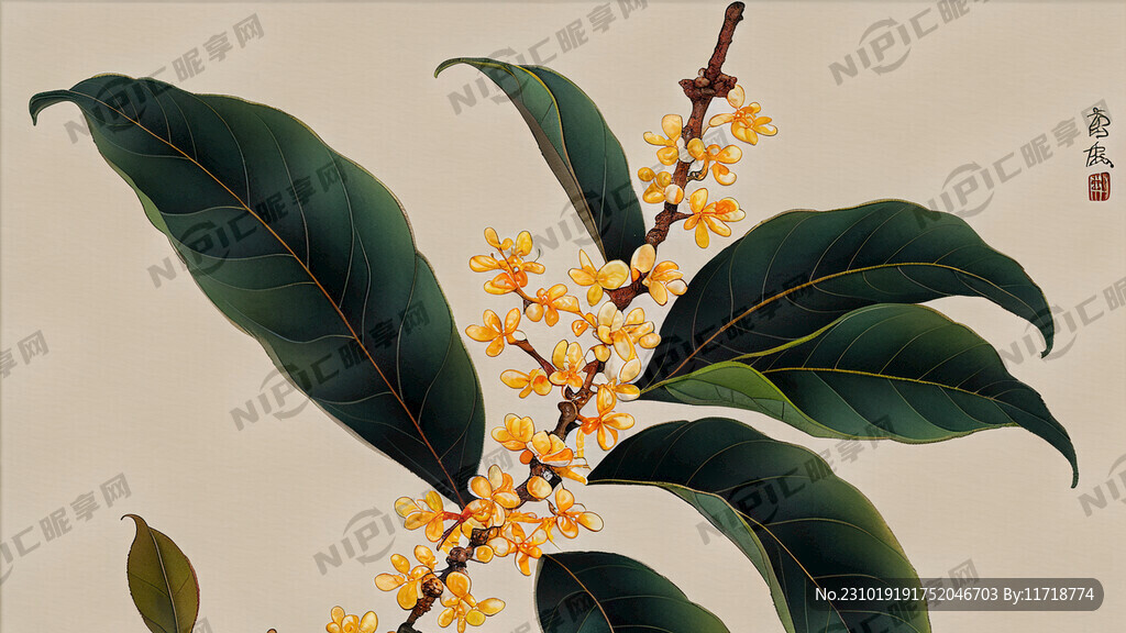 桂花只有花和叶子纯静物图