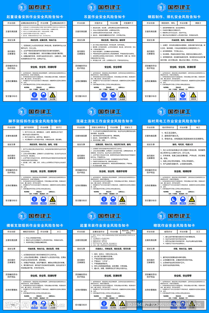 工地各种风险告知卡