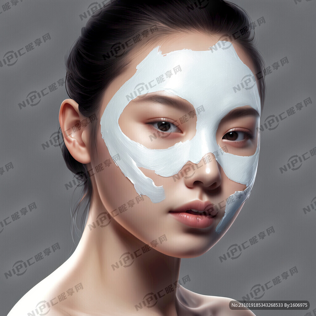 美女 敷面膜 白色背景