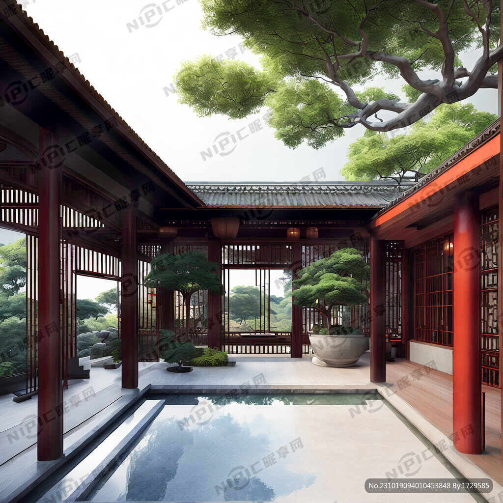 亭台楼阁山水树木间有一盘杂面