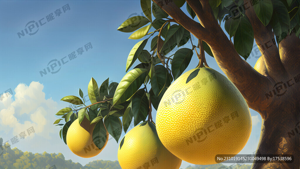 完整的柚子树 挂着柚子