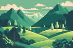 山绿地高山景观风景插画