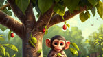 小猴子在园子里栽下了香蕉树苹果树梨子树还有葡萄苗