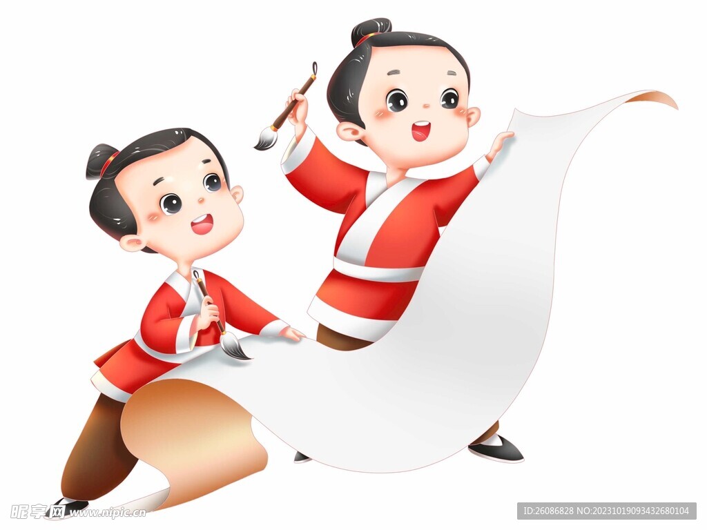 中国风写毛笔字的少年