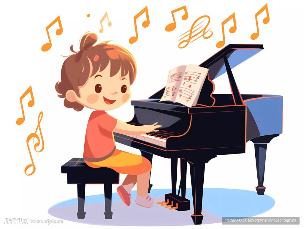 弹钢琴的卡通孩子