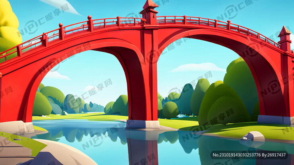 卡通红色拱桥