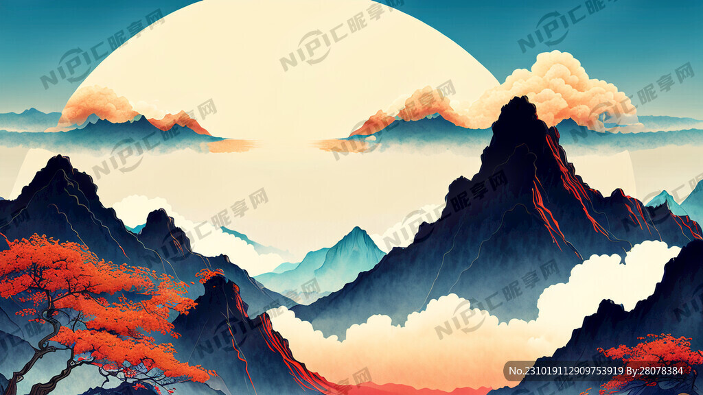 祥云 山峰 天空 国潮