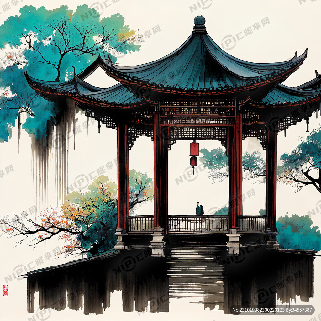 宫崎骏风格的中国江南水乡特色的