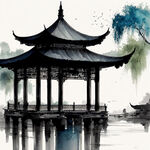 日系风格的中国江南水乡特色的长亭