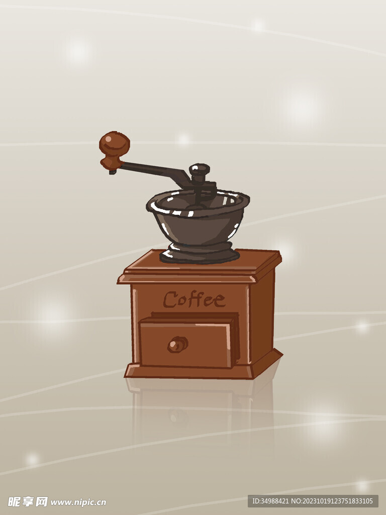 复古手摇咖啡磨豆机扁平风插画