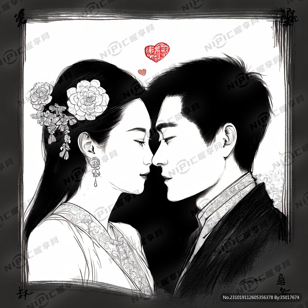 情侣暧昧手绘线描