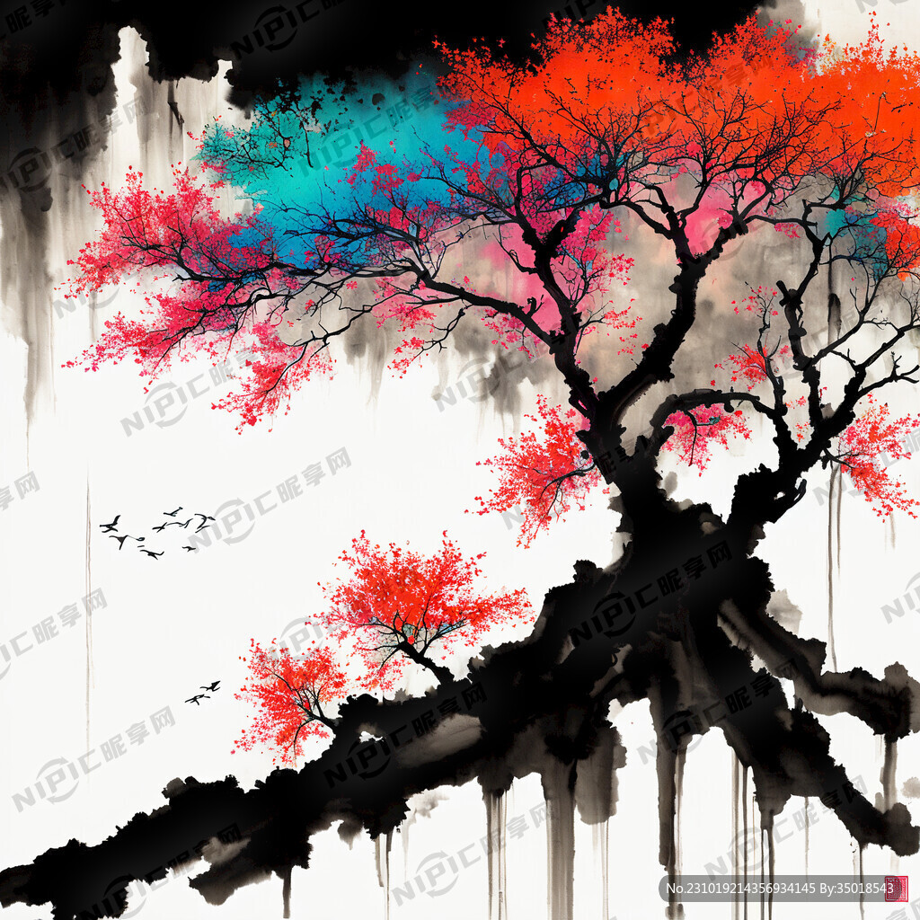 抽象绘画参天大树