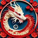 衍纸艺术，春节，可爱生肖龙，唯美红色，红梅，高清，创意构图，层次分明