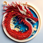 衍纸艺术，春节，龙年，生肖龙，唯美红色，高清，创意构图，层次分明