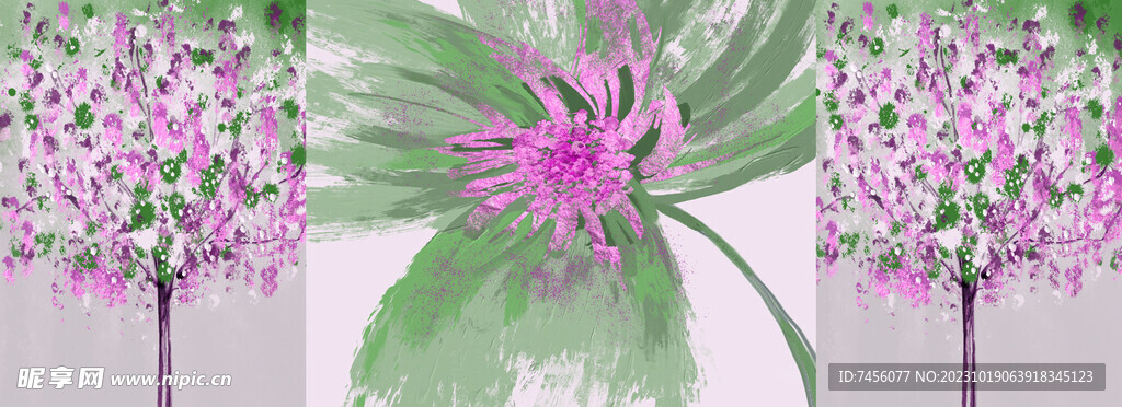 水彩花卉花束三联挂画装饰画