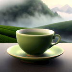 绿茶茶山雾气缭绕茶杯