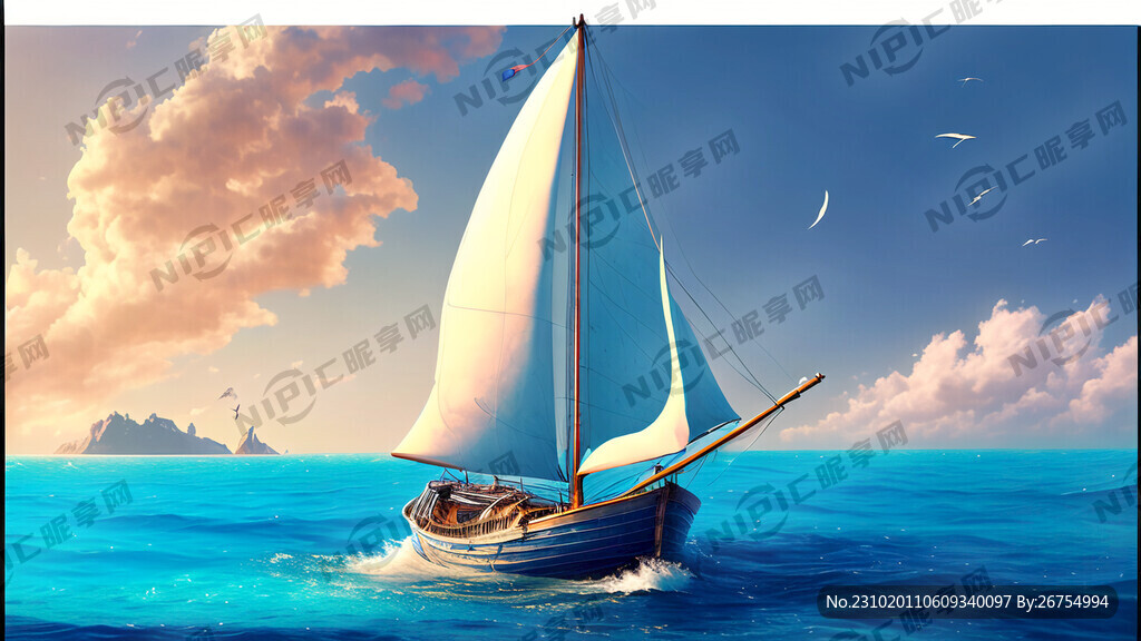 蓝色海洋 帆船 梦幻