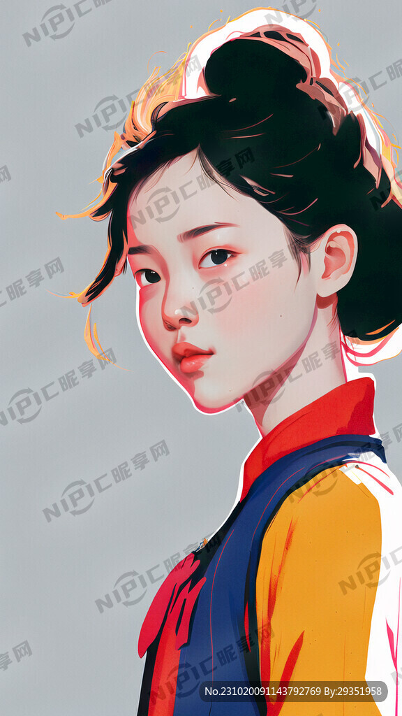 一个站立的少女色彩丰富