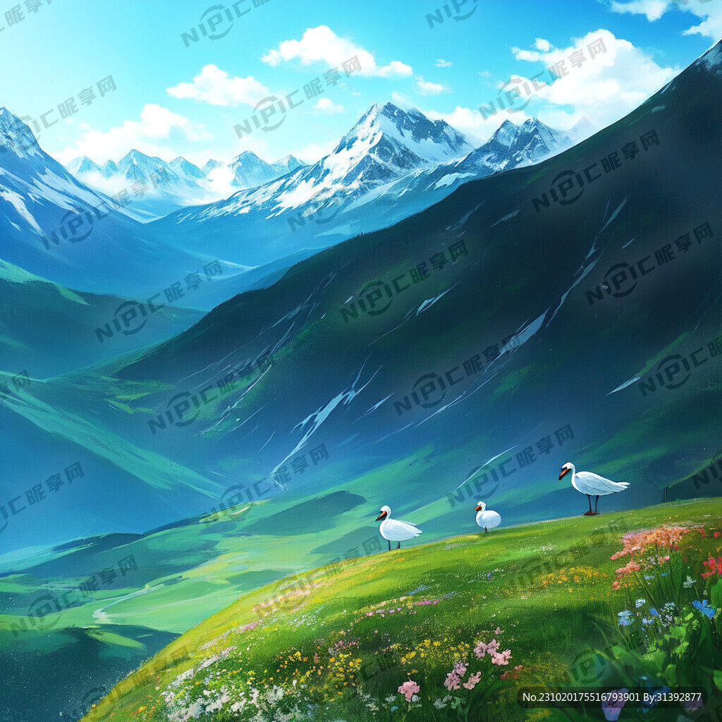 天鹅湖泊远山天空