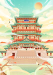 国潮建筑背景 