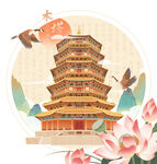 国潮建筑背景 