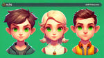 绿色背景游戏界面卡通版男生女生人物头像角色切换
