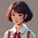 女生卡通，短发，学生，露肩，时尚衣服