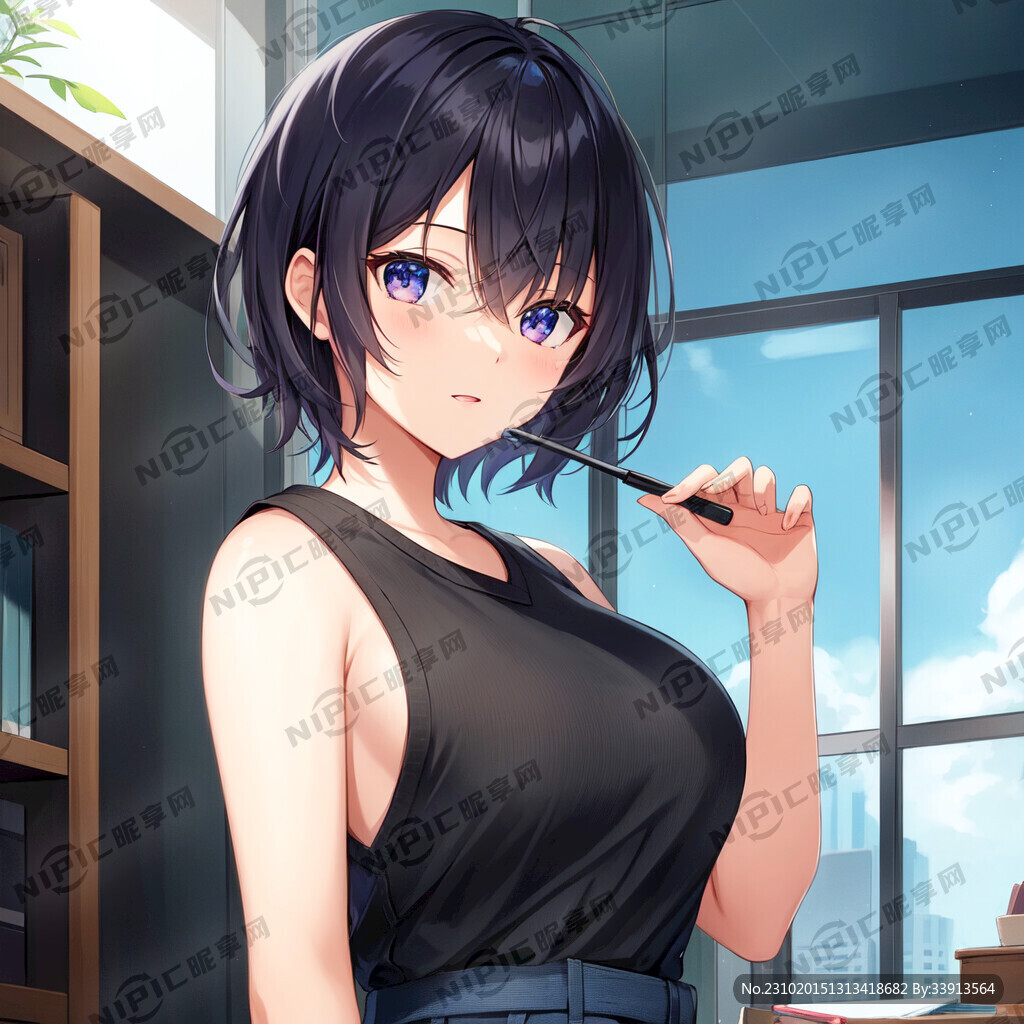 女生卡通 短发 学生 露肩