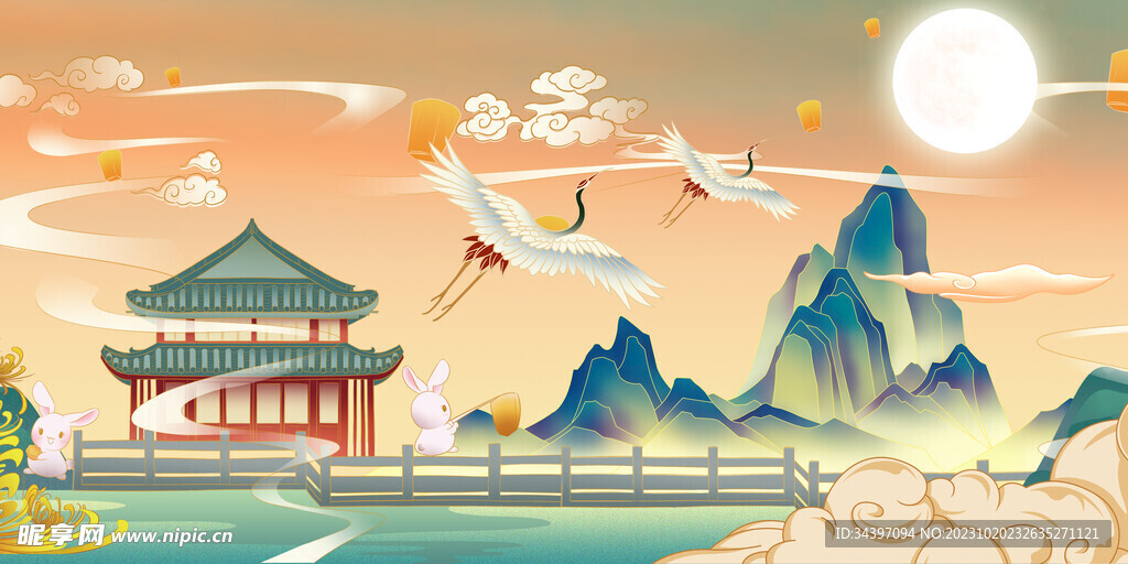 中式山水插画