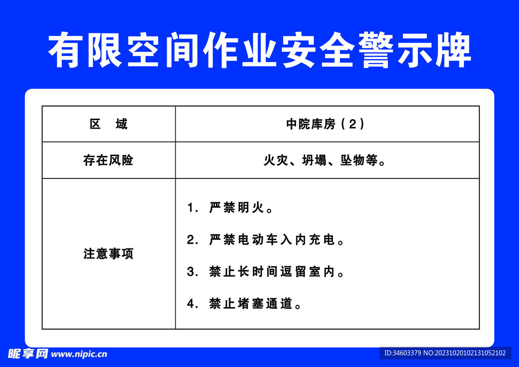 有限空间作业安全警示牌