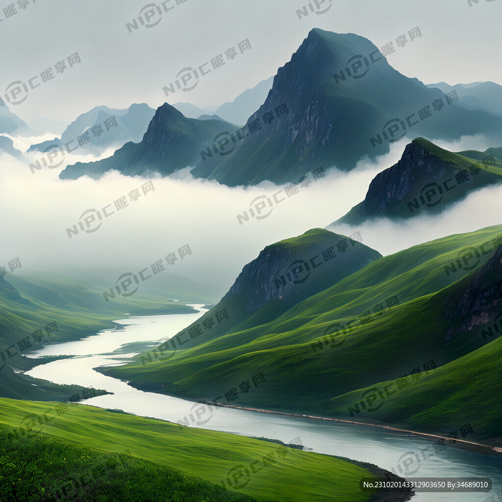 右边是云雾缭绕的青山