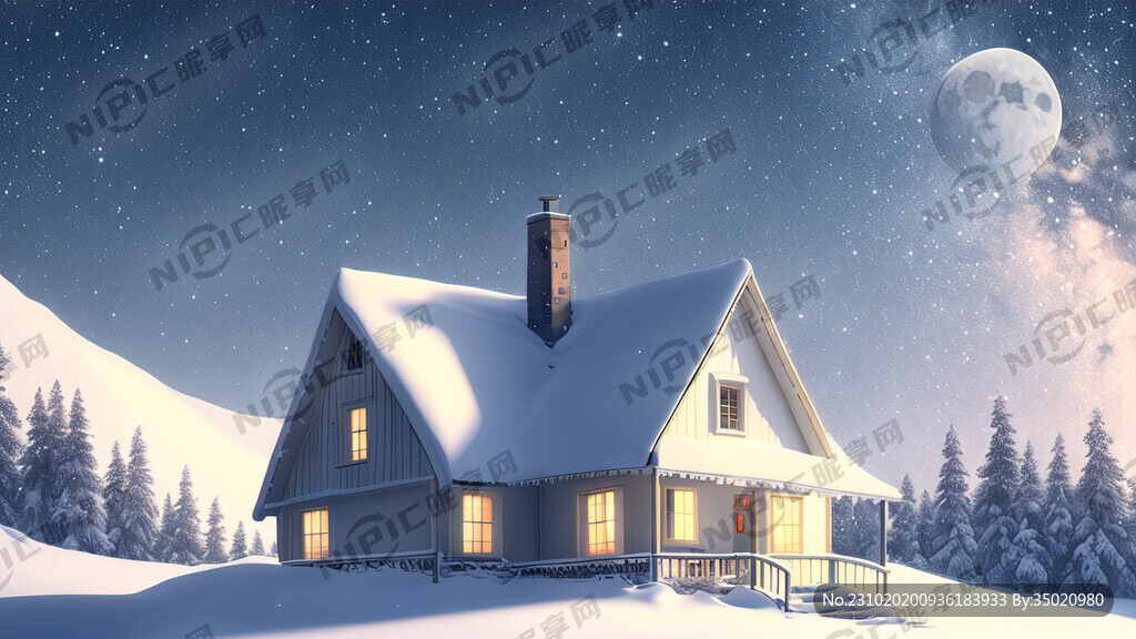 雪 白房子 星光 下雪 积雪