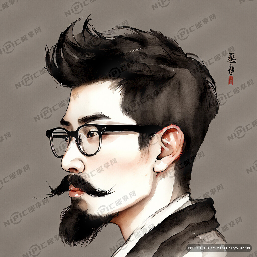 设计师头像国字脸侧脸男孩胡子眼