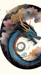 龙，中国风，插画，盘旋，云纹，水纹