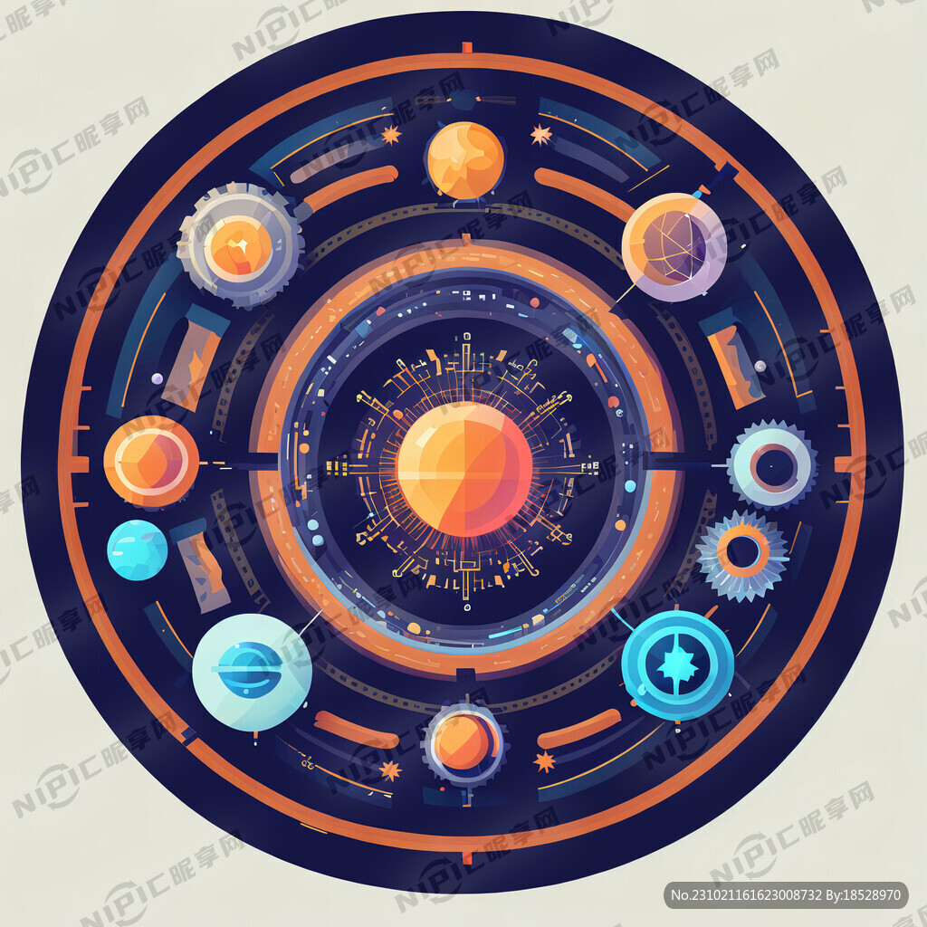 宇宙中心 扁平 科技 商标。