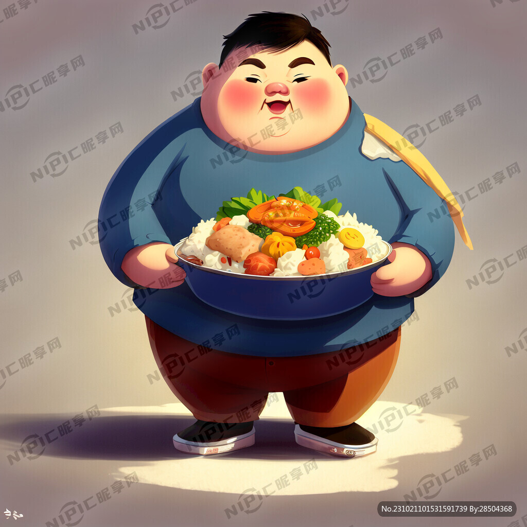 可爱胖大叔拿着韩式拌饭