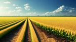 玉米田，水稻田，大豆田，蓝天，阳光，大场景