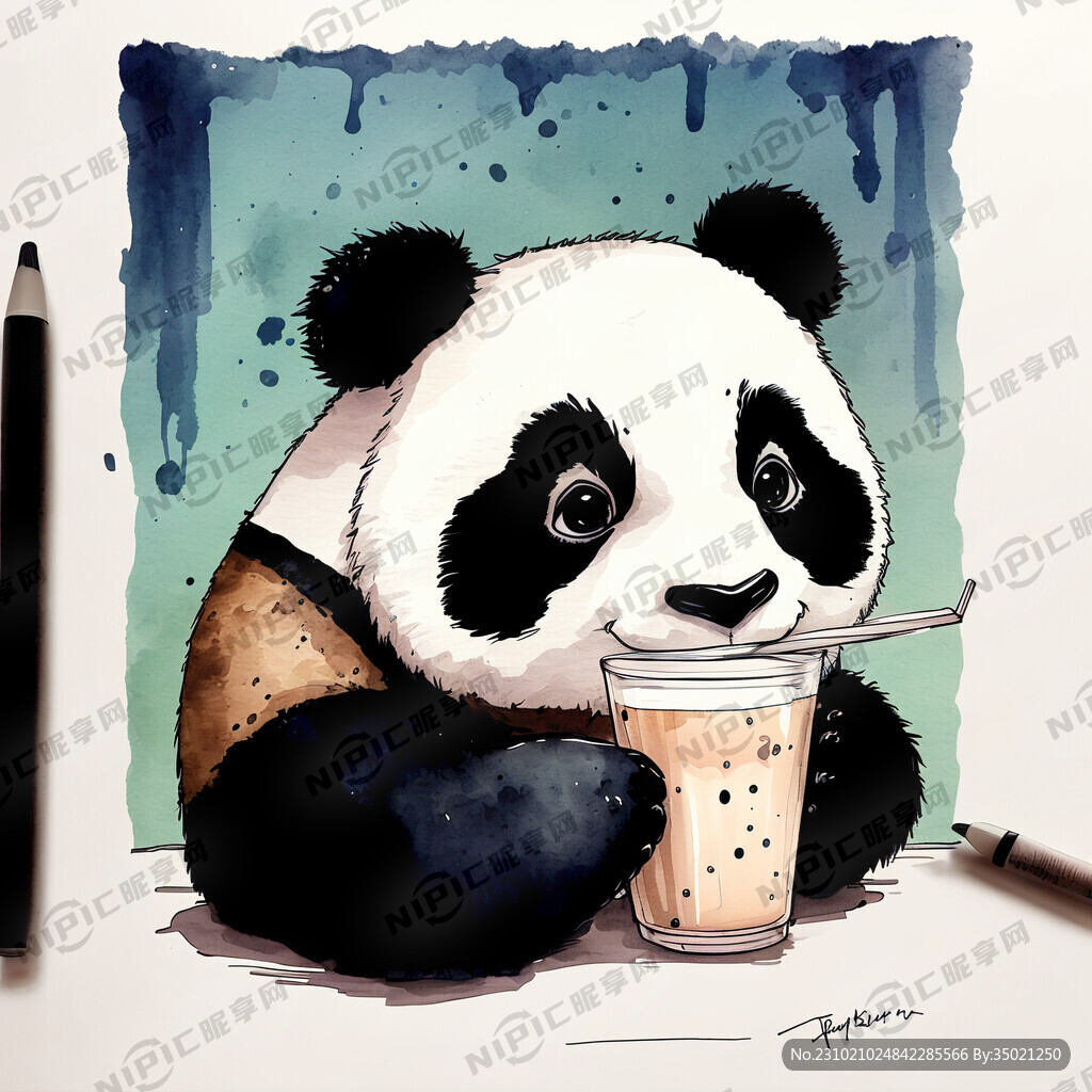 熊猫喝奶茶 脸谱 卡通