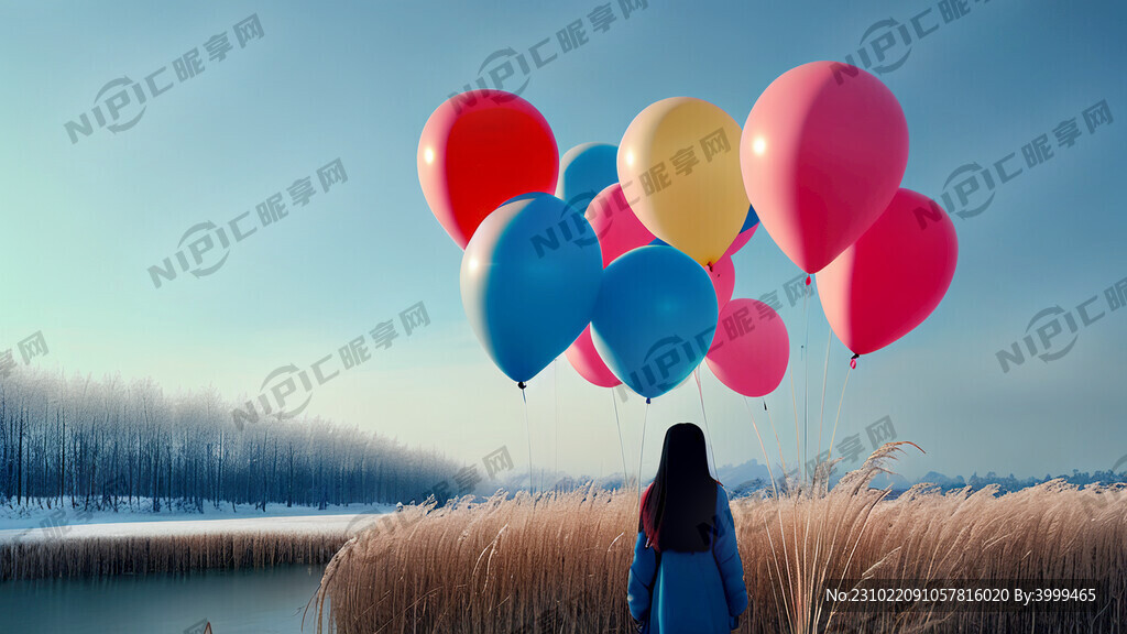 几个气球青春的气息天空芦苇雪女