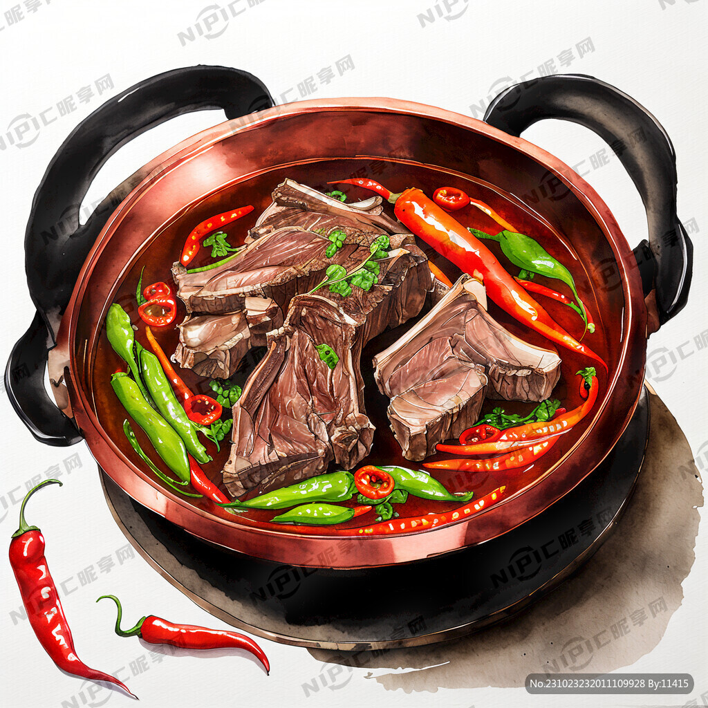 铜火锅 麻辣羊排骨 红油 辣椒
