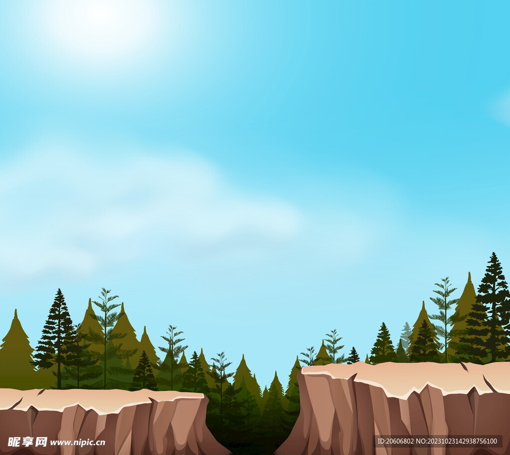 山林中的悬崖自然风景插画