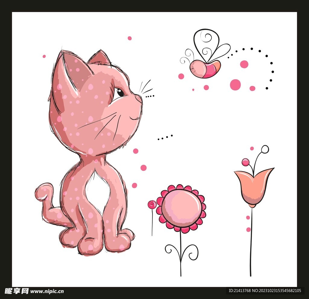 手绘卡通小猫 